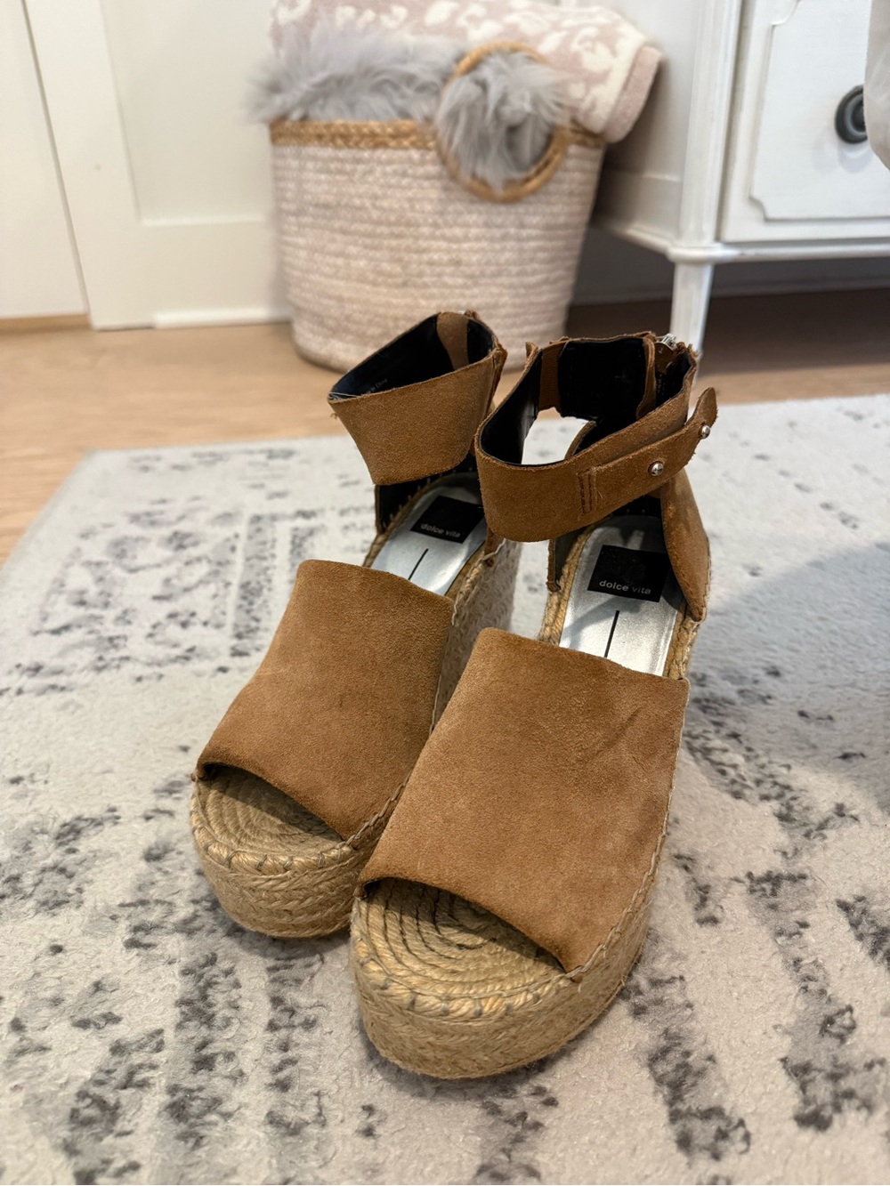 Dolce Vita Chestnut Suede Espadrille Wedge Sandals with Ankle Strap